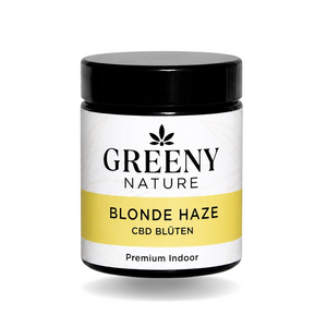 „Blonde Haze CBD Blüten im Glastiegel – Premium Schweizer Hanfblüten mit natürlichem CBD-Gehalt"